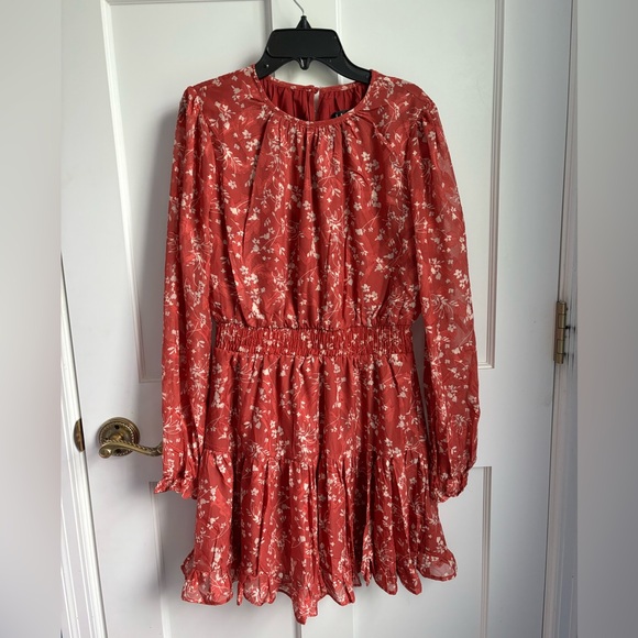 Lulu’s Longsleeve Ruffle Floral Dress - size S - color: metallic orange, white - Picture 1 of 3